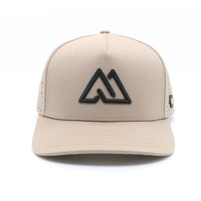 China Custom 5 Panel PVC Rubber Patch 3D Embroidery Logo Hat with Khaki Baseball Golf Design for sale