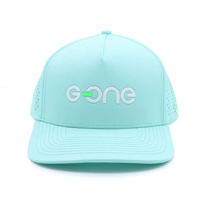 China Custom Green 5 Panel Rubber PVC Logo Waterproof Laser Cut Hole Perforated Hat for Outdoor for sale