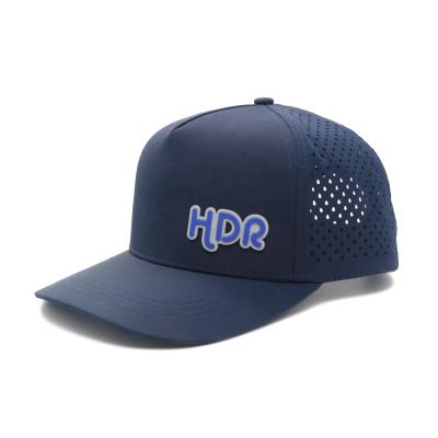 China 5-Panel Rubber PVC Logo Waterproof Laser Cut Hole Perforated Snapback Baseball Hat for sale