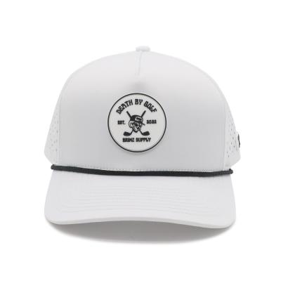 China Four Seasons Waterproof Baseball Golf Cap Micro-Ventilated Hat 5 Panel Rubber Patch for sale