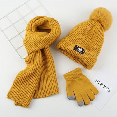 China Mediana longitud de los niños sombrero de invierno guantes de nieve y bufanda 3 Pc Conjunto con patrón bordado en venta