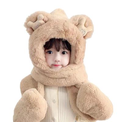 China Versatile 3-in-1 Children's Jacquard Hooded Scarf with Cute Bowknot and Pocket Gloves for sale