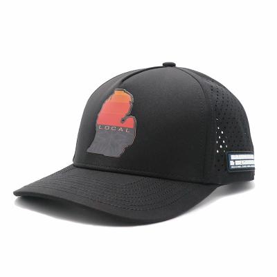 China 5 Panel Rubber PVC Logo Baseball Cap With Laser Cut Drilled Hole And Waterproof Design for sale