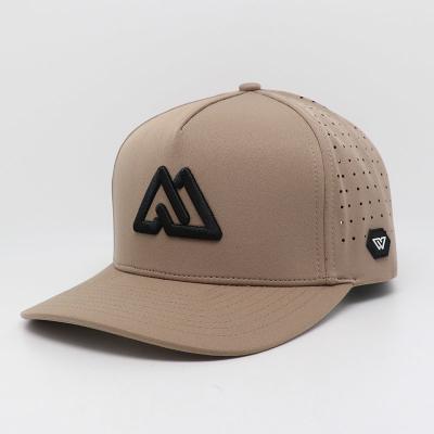 China Fashion Custom 5 Panel Perforated Laser Cutting Hole Baseball Hat Waterproof Hat 3D Embroidery Logo for sale