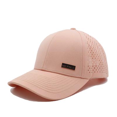 China Waterproof Laser Cut Hole Sports Hat Solid 6-Panel Snapback Golf Cap With Custom Logo for sale