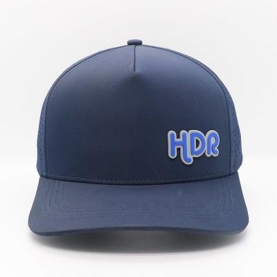 China Adults Custom Logo 5 Panel Perforated Laser Cutting Hole Baseball Hat Waterproof Sport Cap Rubber Hat for sale