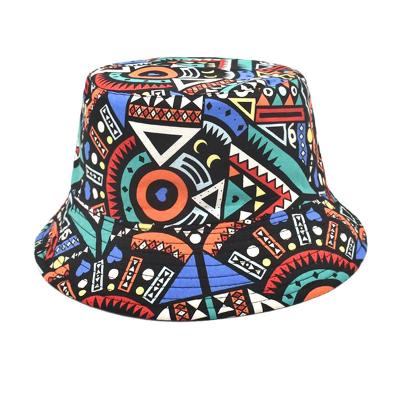 China Custom All Over Geometrisch Gedrukt Retro Trendy Visser UV Zonnebescherming Bucket Hoed Te koop