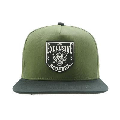 China Adjustable Hip Hop Flat Bill Snapback Cap With Custom Rubber Patch Logo for sale