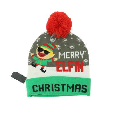 China Adults ODM Designs LED Acrylic Multicolor Jacquard Sweater Knitted Beanie With Pom Pom for sale