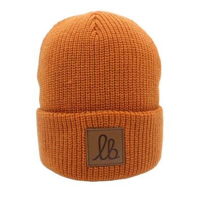 China Leerpatch Beanie Gebreide hoed Winterhoeden Vissershoed COMMON Fabric Feature Te koop