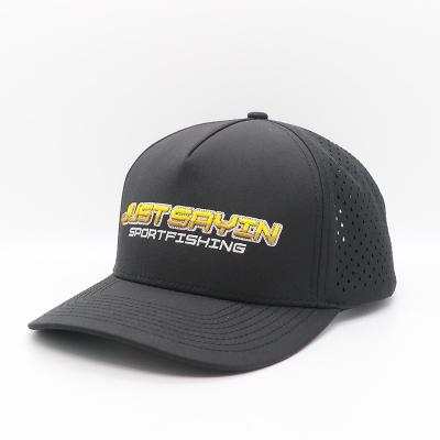 China Waterproof Laser Cut Hole Perforated Hat 5 Panel Baseball Caps Custom 3D Embroidery for sale