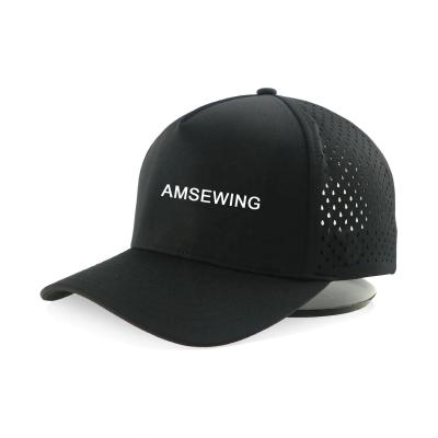 China Embroidered 5 Panel Black Perforated Laser Hole Drilled Sport Baseball Caps Hat for Unisex for sale