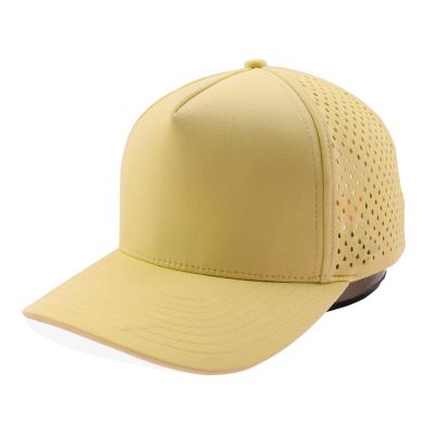 China COMMON Fabric Feature Outdoor Snapback Hat Rubber Patch Polyester Perforated Baseball Cap for sale