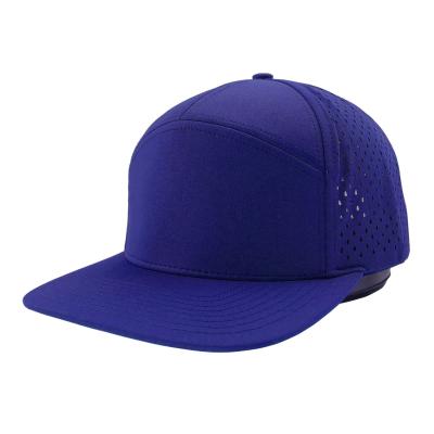 China Unisex Polyester Blank 7 Panel Perforated Hat with Custom Embroidery and Laser Cut Hole for sale