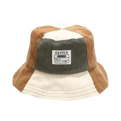 China Two Tone Black Camel Patchwork Cotton Corduroy Gorras Fisherman Fishing Bucket Hat for sale