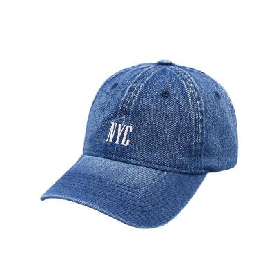 China Distressed Embroidered Washed Cotton Denim 6 Panel Unstructured Curved Brim Eco Caps Hats for sale