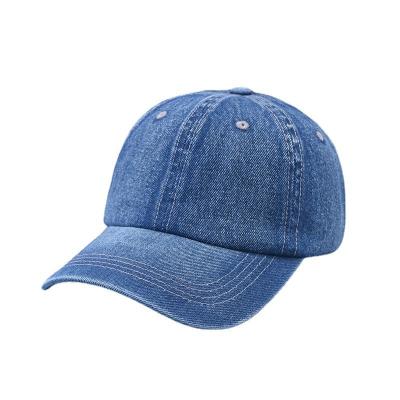 China Eco Distressed Washed Cotton Denim 6 Panel Unstructured Curved Brim Baseball Caps for Adults for sale