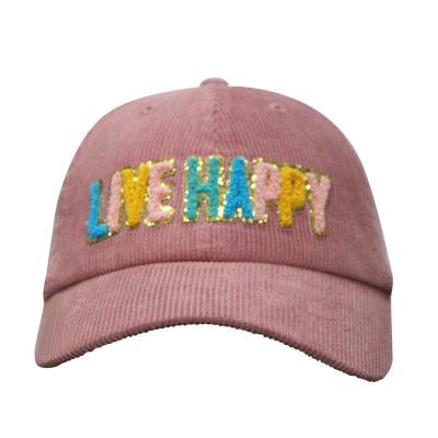 China Custom 3D Terry Stof Chenille geborduurde Patch Logo Corduroy Baseball Cap voor vrouwen Te koop