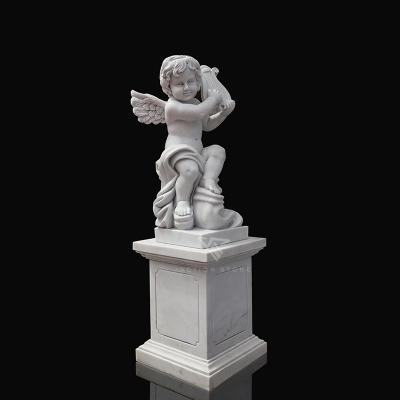 China Modern Life Size Garden Stone Hand Carved Marble Cemetery Crying Angel Statue for sale