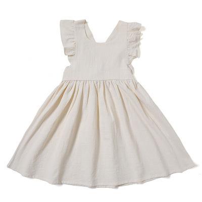 China New and American Anti-wrinkle summer European cotton and princess linen dress with flying sleeves cross back dress girl's buckle skirt for sale