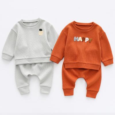 China Comfortable Baby Clothes Customized Baby Kid's Cotton Clothing Two Pieces Kids Boys T-Shirts Long Sleeves Round Neck Embroidery Clothing Sets for sale