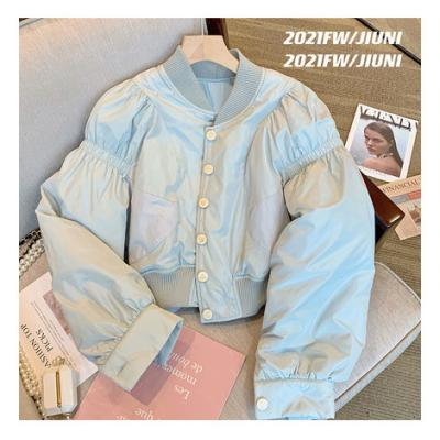 China Viable blue jacket women's cotton autumn with winter 2021 new design sense short Korean thickened jacket small for sale