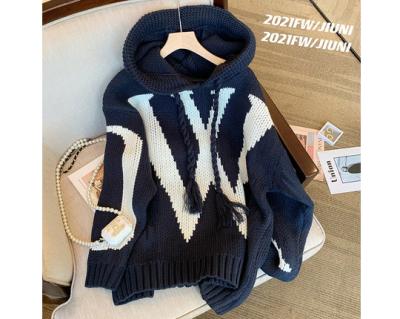 China Anti-Wrinkle Contrast Letter Jacquard Hoodie Sweater Coat Thick Women's Sweater 2021 Autumn New For Women for sale