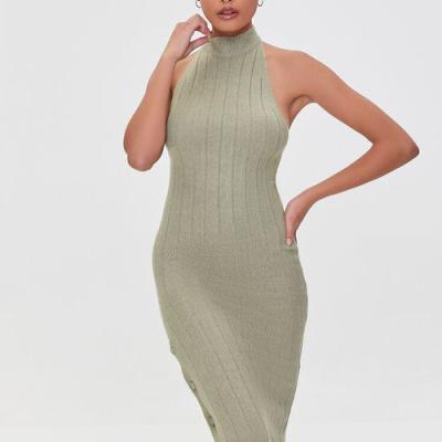 China Anti Static Sweater Knit Rib Halter Mid Length Dress for sale