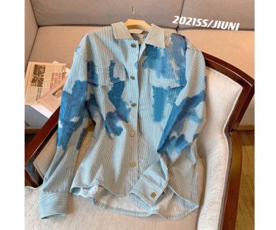 China Manufacturer Direct Sales Cowboy Coat Women's Casual Anti-pilling Stripe Splatter Shirt Top for sale