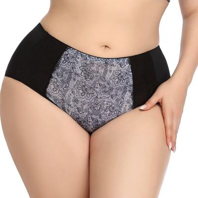 China Plus Size Antibacterial Women's Plus Size Briefs Mid-Waist Lace Side XL-6XL Side Underwear Cotton Printed Breathable Panties for sale