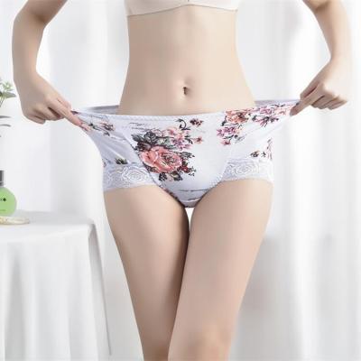 China Hot Sale Antibacterial Mid Waist Printing Full Lace Underwear Cotton Panties Sheer Seamless Sexy Shorts Underpants For Women for sale