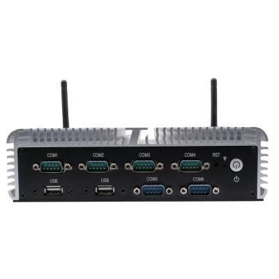 China Dual Lans Industrial Stable & Quiet Fanless PC Barebone COM Industrial Computer Core-i5 8250U i7 8550U DDR4 RS232 Mini Compact PC for sale