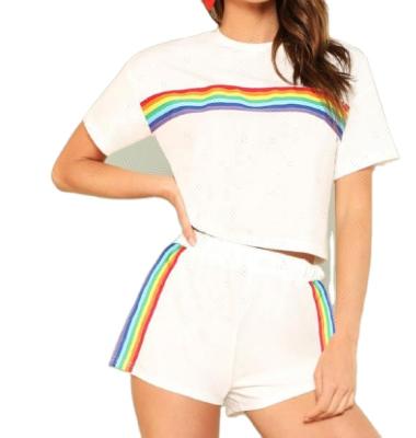 China Custom Rainbow Home Shorts & Gym T-Shirt Breathable Two Piece Shorts Set Cotton Material Womens Sets for sale