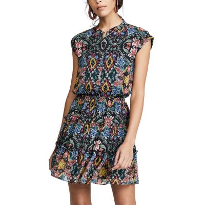 China Fashionable Anti-Static Ladies Floral Sleeveless Mini Dress Women Summer Casual Dresses for sale