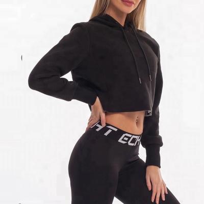 China Anti-Shrink Women Active Sports Wear Running Fitness Hood Crop Top Hoodies for sale