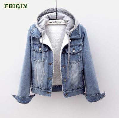 China S-5XL winter reversible denim jackets detachable collar hooded women crop plus size jackets for women for sale