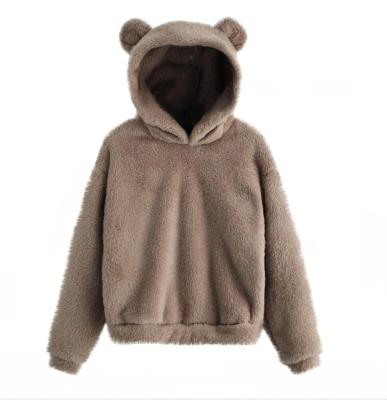 China Plus Size Breathable Custom Cute Bear Ear Long Sleeve Teddy Fleece Hoodies Warm Oversized Hooded Pullover Outwear Women's Hoodie for sale