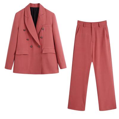 China 2021 New Arrival Autumn Anti-wrinkle Women Cross Formal Loose Women Suits Office Blazer 2 Piece Sets And Pant Set for sale