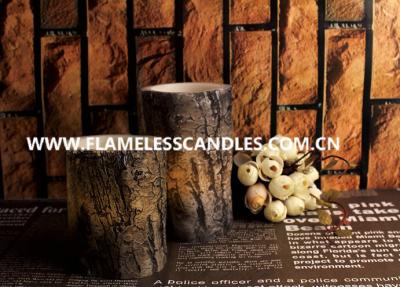 China Paraffin Wax Flameless LED Pillar Candles with Tree Shape / Brown or Customized Color for sale