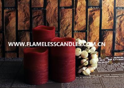 China Decorative Flameless LED Pillar Candles With Real Wax In Red , Distressed Finish for sale