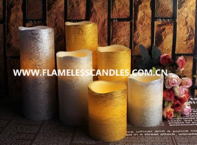 China Gold / Silver Distressed Finish Flameless LED Pillar Candles With Real Wax 10 - 15cm for sale