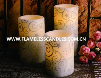 China Glitter Pattern Flameless LED Pillar Candles for Birthday  Party Decoration , 2 X AA Battery for sale