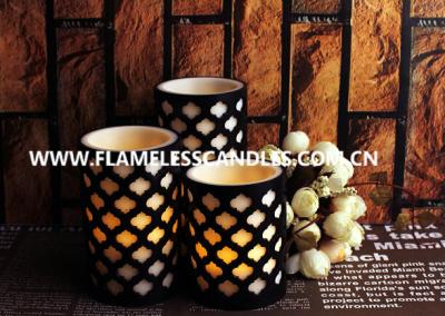 China Set of 3 Flameless LED Candles With 2 Layer Carved Pattern for sale