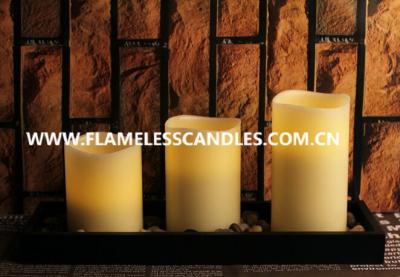 China Flameless LED Pillar Candles Set With Rock And Wooden Tray for sale