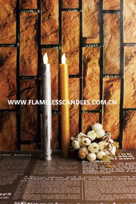 China Gold / Silver Push-Activated Metallic Finish Wax LED Tapers Flameless Birthday Candles for sale