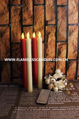 China Long Push-Activated Flickering Flameless Candles / Ivory Wax Flameless Taper Candles for sale