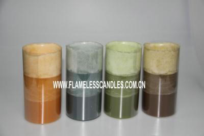 China 3-Layer Mottled Customized Wax Flameless LED Pillar Candles Orange / Blue / Green for sale