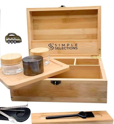 China Minimalist wooden stash box with large lock stash box combined with grinder and accessories rolling wooden gift box for sale