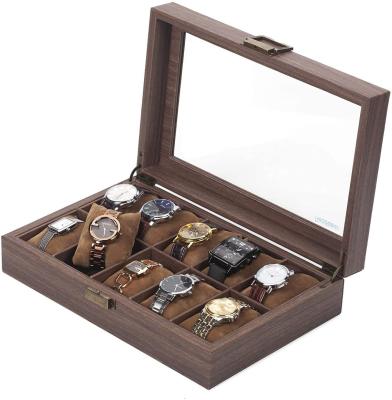 China Europe JUNJI Personalized 10 Watches Watch Organizer With Acrylic Lid Wooden Watch Box for sale