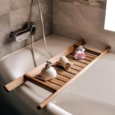 China JUNJI Bad Bad Tablett Holz Bad Badebrett Wood Bathtub Tray Caddy with Book for sale